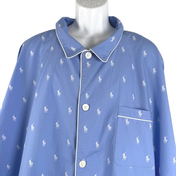 Polo Ralph‎ Lauren Pajama Shirt Top Mens 4XLT Blue Allover Pony NWT TP-3294 - Picture 3 of 8